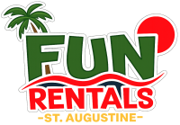 Logo with 'Fun Rentals' and palm tree, sun graphic.