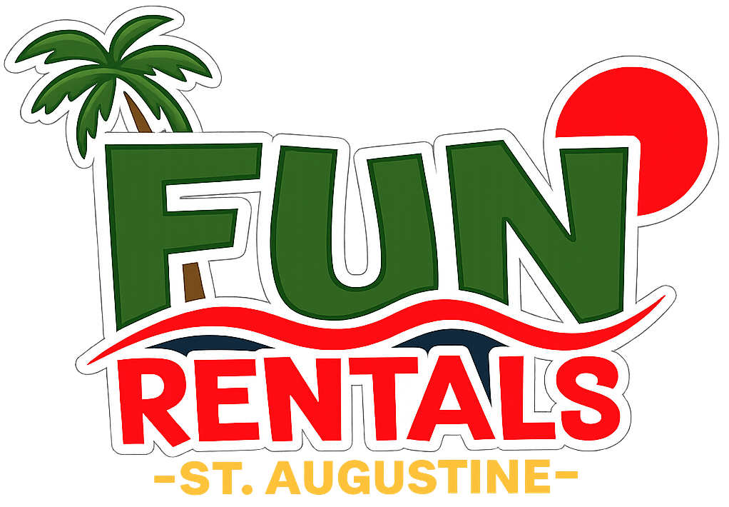 Logo with 'Fun Rentals' and palm tree, sun graphic.